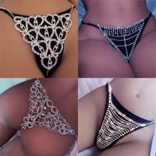 Sexy Heart Rhinestone Body Chains Jewelry Waist Round Big Butt Panties for Women Crystal Underwear Thong Belly Chain Jewelry