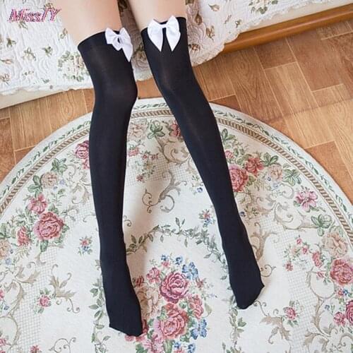 Sexy Women Girl Nylon Stretchy Meias Coxa Alta Over The Knee High Socks Stockings Tights With Bows Thigh