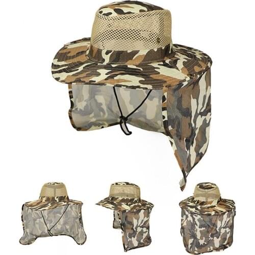 Outdoor Fishing Hat Wide Brim Man Breathable Mesh Fishing Cap Beach Hats Camouflage Hat Sun UV Protection Shade Hat