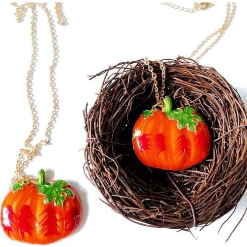 Sweet Cute Pumpkin Enamel Pendant Necklace