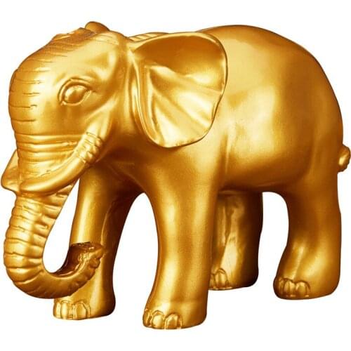 Resin Golden Feng Shui Elephant Lucky Elegant Statue Figurine with Trunk Facing Upwards Collectible Wealth Fengshui Home Decor