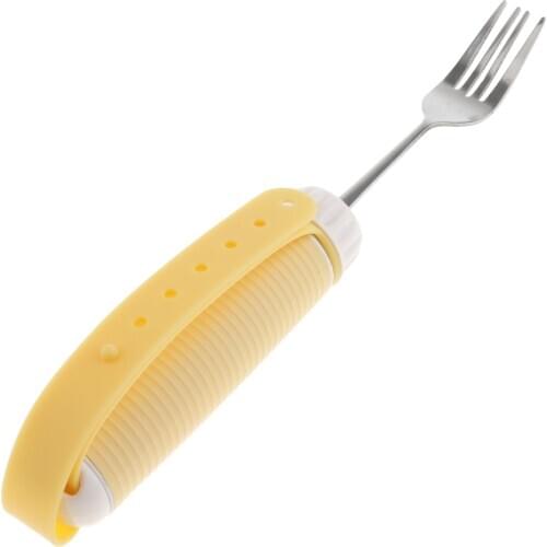 Arthritis Elderly Parkinson Adults Kids Utensil Eating Meal Fork - Steel & Silicone - Non Weighted Non Slip Design