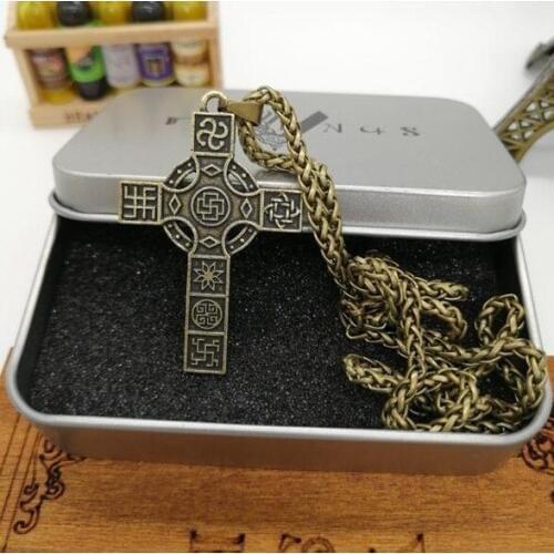 Vintage Slavic Symbol Rune Cross Pendant Viking Amulet Pagan Punk Mens Necklace