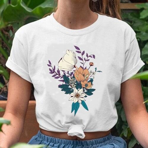 Women Graphic Floral Flower Elegant Fashion Travel Clothing 2021 Watercolor Print Female Tshirt Lady Clothes Tops Tees T-Shirt