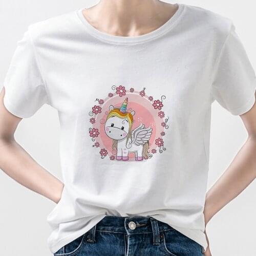 Unicorn Girls Can Do Anything T-Shirt Woman Korean Aesthetic Clothes Angel Top Fashion Graphic Tee Novelty 2021 Cheap White Edgy
