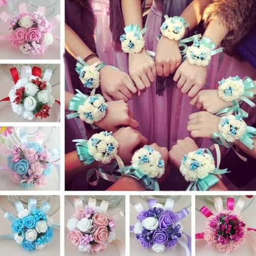 Bride Wrist Flower ladies Fashion Charming Bridesmaid Group Wrist Flower Corsage Children Dance Hand Flower Wedding Accessories
