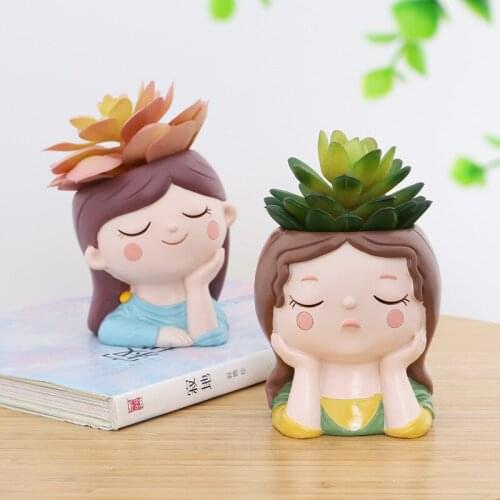 Creative Resin Doll Succulent Flower Pot Home Office Garden Desktop Decoration Potted Plants Pot(Not include plants)