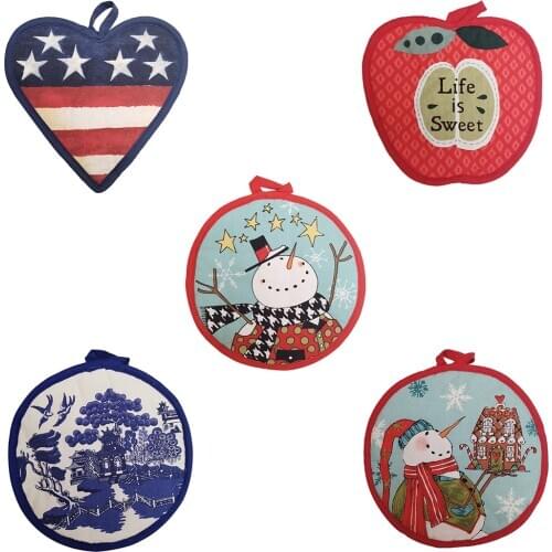 1pc Multicolor Halloween Placemat Cute Fruit Snowman Pattern Table Mat Drinking Cup Coaster Cotton Christmas Table Placemat