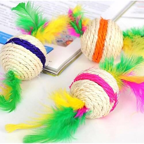 1pc Bite Resistant Christmas Cat Sisal Toy Lovely Faux Feather Decor Pet Play Toy Cat Interactive Toy Pet Supplies Random Color