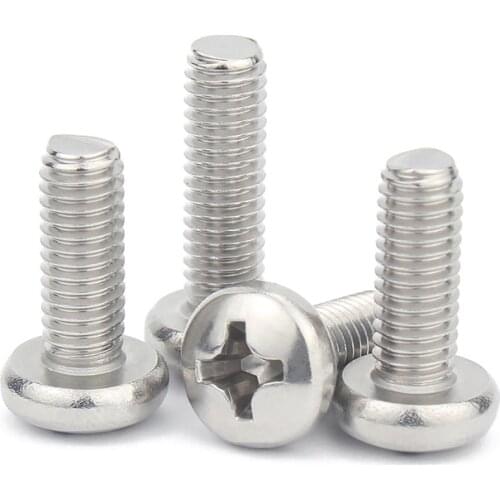 10pcs 1/4-20UNC US Coarse Standard Thread 304 A2-70 Stainless Steel Cross Recess Round Phillips Pan Head Screw Bolt