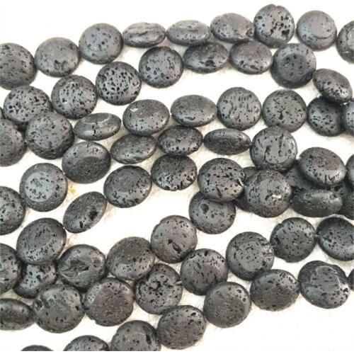 26PCS Nature Black Lava Stone Beads Accesories Size 15MM Coin Shape For Cute Jewelry Designs Natural Material Free Shippings