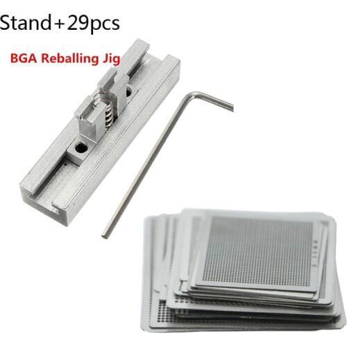 29Pcs Directly Heat BGA Reball Reballing Net Universal Stencils Template Set Kit Silver Steel Welding Fluxes with stand