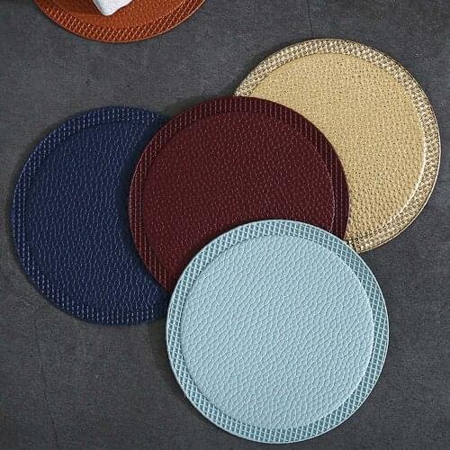 4Pcs High Quality Leather Coaster Tableware Round 10CM Heat-Resistant Non-Slip Coaster Bar Restaurant Coffee Beverage Mat