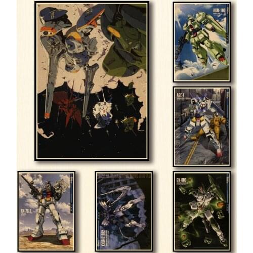 50 Designs Anime Gundam Kraftpaper Poster Painting Wall Sticker for Coffee House Bar A3 42X30CM 1