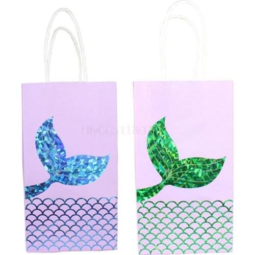 6pcs Mermaid Theme Party Supplies Tail Paper Bag Kraft Paper Packaging Bag