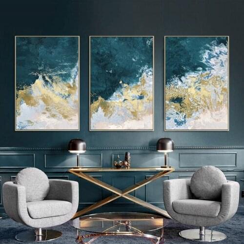 Abstract Gold Foil Green Poster Print Modern Golden Wall Art Canvas Painting Contemporary Bedroom Decoration Picture Home Decor