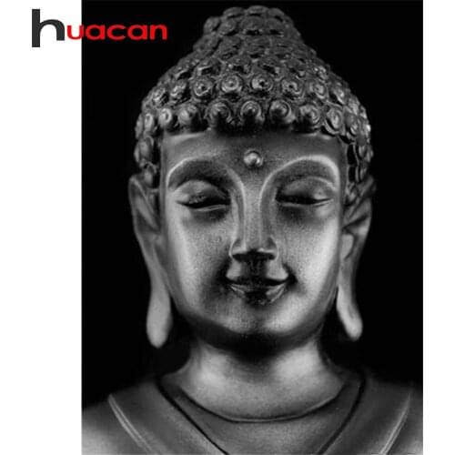 Huacan 5d DIY Diamond Embroidery Cross Stitch Buddha Black And White Full Square Diamond Painting Mosaic Buddhism Portrait New