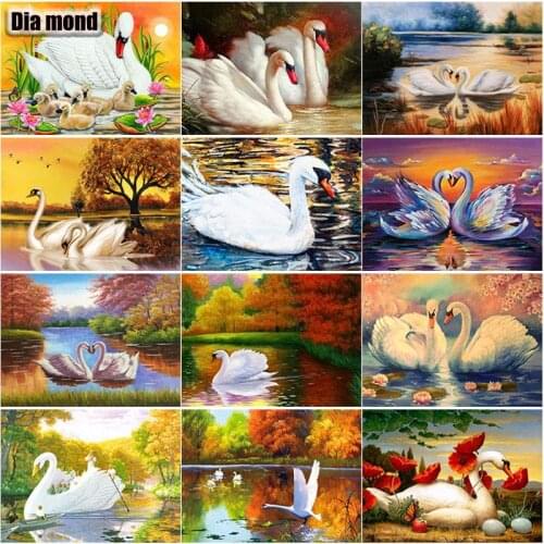 5D DIY Animal Diamond Painting Swan Lake Diamond Embroidery Cross Stitch Full Square Round Drill Manual Art Gift Home Decor