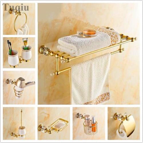 Free Shipping Towel rack all copper bathroom hardware pendant set golden bath towel rack bathroom rack hanging