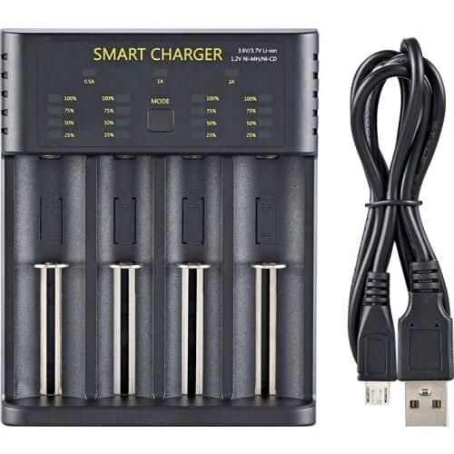 Fast Electric Battery Charger LED Indicator 4 Slots Charging for 18650 26650 21700 AA/AAA Ni-MH/Ni-Cd Rechargeable Battery