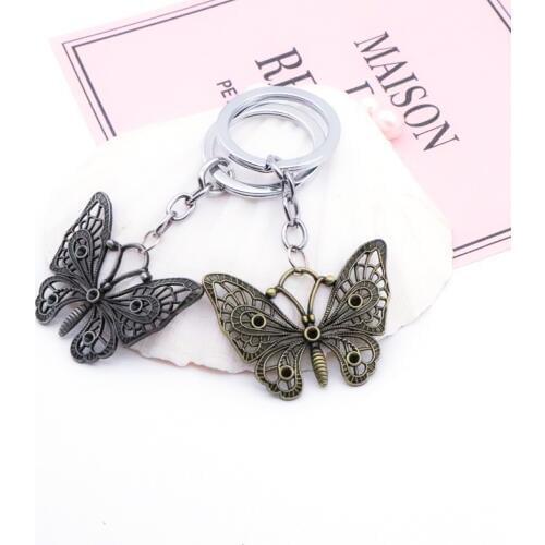 Beautiful butterfly suspension pendant metal Hollow keychain for girls Car keys chain Women bag handbag purse charms men gifts