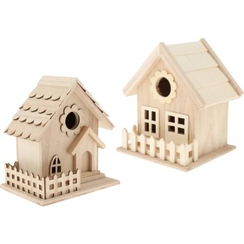 Wooden Bird House Breeding Cage Box Simulation Birdhouse for Wren
