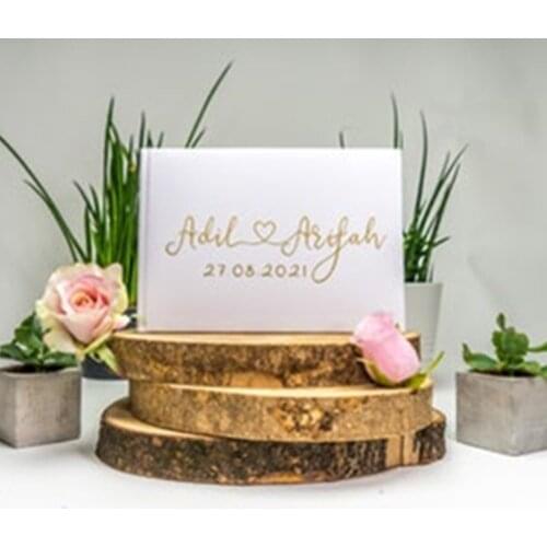 Personalized Mr and Mrs names Wedding Guest Book Elegant Modern Heart Text Design cutom Landscape Keepsake Book Guest Books