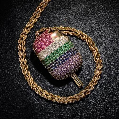 JINAO Iced Out Ice cream pendant Copper Gold Rose Gold Silver Color Micro Paved Zircon Hip Hop Full Cubic zirconia Gift