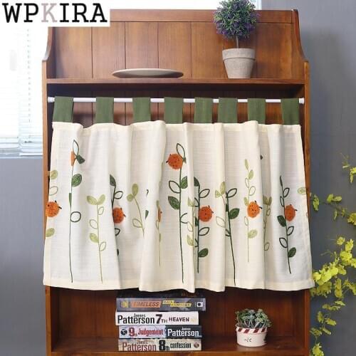 Beige color short curtain tulle semi-shade kitchen cabinet Pink curtain for living room Door Window Screens QT049&B