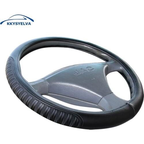 KKYSYELVA Leather Steering Wheel Covers for Car Bus Truck 36 38 40 42 45 47 50cm Diameter Auto Steering-wheel cover