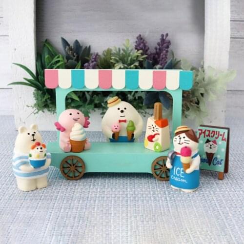 Creative Miniature Ice Cream Van Little Decorative Wooden Ice Cream Cart Model Toy Miniature Scene Prop for Gifts Doll House