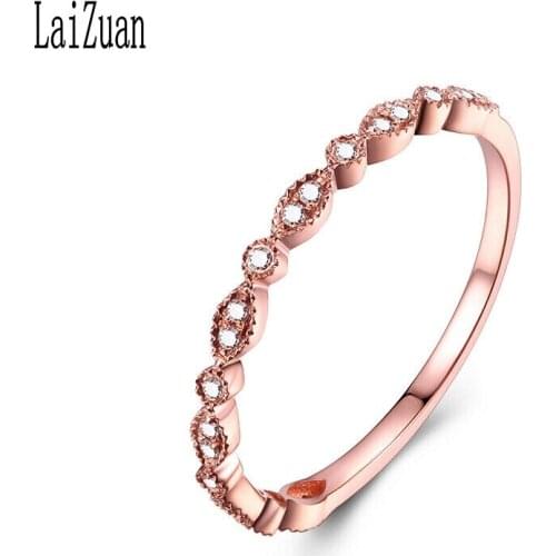 LaiZuan Solid 10K Rose Gold Engagement Wedding Jewelry 0.15ct SI/H Natural Diamond Ladys Simple Band Ring