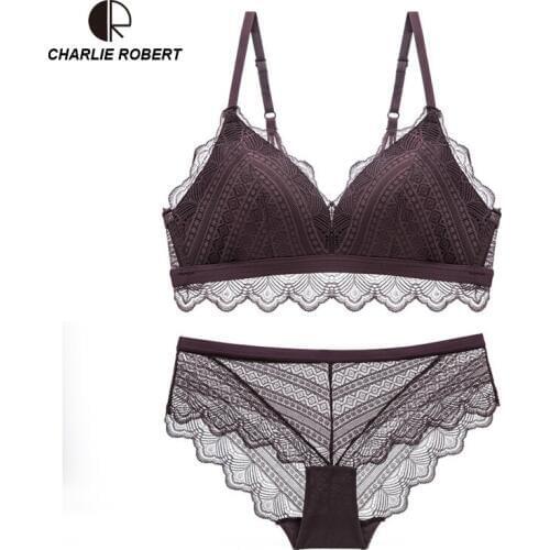 CR 2019 Summer New Intimates Women Sexy Lingerie Lace Back 3 Straps Push Up Bra Hollow Out Panties Bra set Underwear WI592