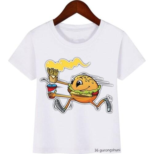 2021hot sale boys t-shirt funny burgers and fries cartoon graphics childrens t shirt boys/girls harajuku white kids tshirt tops