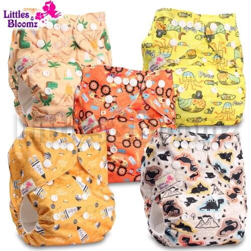 [Littles&Bloomz] 5pcs/set Baby Washable Reusable Real Cloth Pocket Nappy, 5 nappies/diapers and 5 microfiber inserts in one set