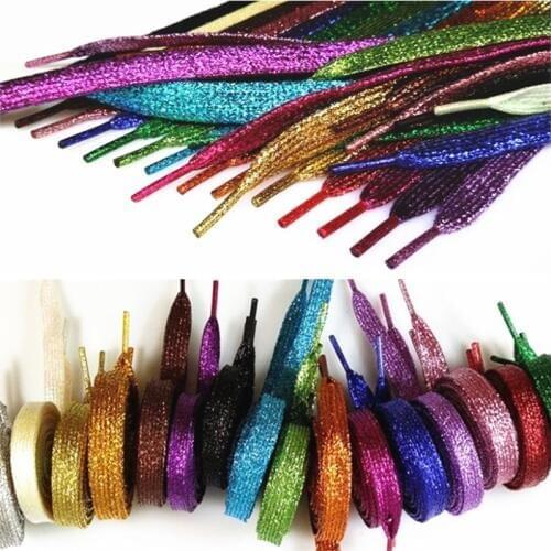 Fashion 110cm /43" Metallic Glitter Flat Shoelaces Shoe Laces Sneaker Sport Shoe Colored Available Running Shoelace Bootlaces