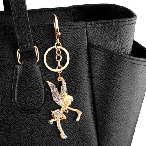 Gold Filled Fairy Angel Wings Key Chain Accessories Big Gold Pendant Key rings Charms Car Bag Jewelry porte cle ange kcha07