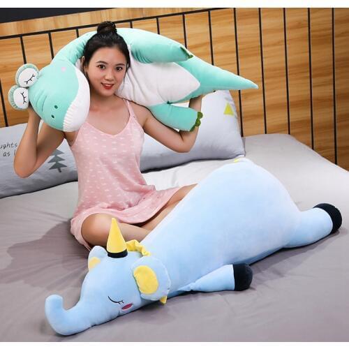 1pc 60-120cm Soft Elephant Dinosaur Crocodile Pillow Plush Toy Cartoon Animal Doll with Blanket Bed Cushion Rest Pillow Kid Gift