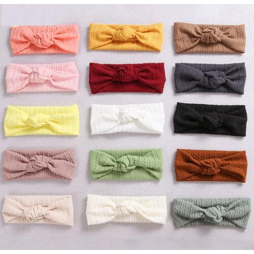 Nylon Elastic Bow Baby Headwrap Solid Color Knitting Head Hoop One Word Knot European American Kids Headband Hair Accessories