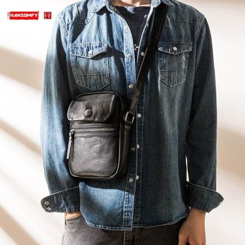 New Genuine Leather All-Match Messenger Bag Men Casual Simple First Layer Leather Vertical Youth Small Soft Leather Shoulder Bag