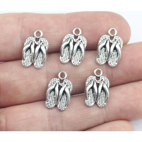 Newest 20 Pieces 10*15mm Antique Silver Color Slipper Phone Charms Necklace Bracelet Pendant Crocs Charms For Jewelry Making