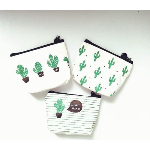 M184 2017 New Cute Women Purses Cactus Zipper Canvas Student Mini Coin Key Zero Wallet Card Bag Women Student Gift Wholesale