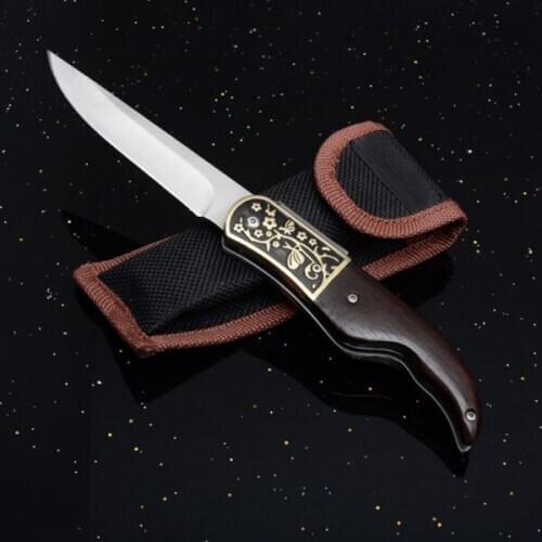 New Damascus steel 58HRC Pocket Tactical Folding Blade Knife + Wood Handle Survival Hunting Camping Knife Pocket Knifes + Sheath