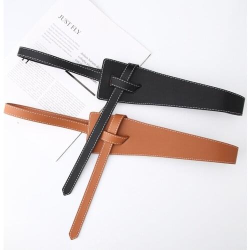 New Wide PU Leather Corset Belt Female Tie Obi Thin Red Black Bow Leisure Belt for Ladides Wedding Dress Waistband Womens Belts