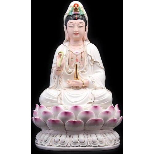 Wholesale Buddha figure 12"30CM TOP efficacious HOME family Protection Talisman Buddhism FENG SHUI GUANYIN color Ceramic statue
