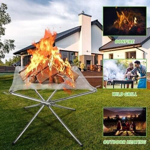 Portable Outdoor Fire Pit Collapsing Steel Mesh Fire Stand Perfect for Camping Backyard and Garden With Carrying Bag