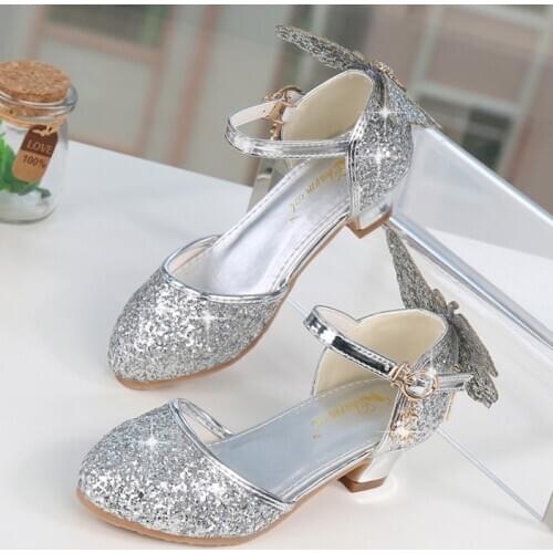 Girls Sandals Spring Autumn Butterfly Tassel Fashion Children High Heels Shoe Kids Princess Crystal Sequin Glitter Sandals
