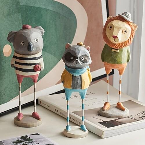 Cute Animal Figurine Resin Statue Modern Home Decoration Children Bedroom Decor Study Desk Decoration Birthday Gift Resin Charms