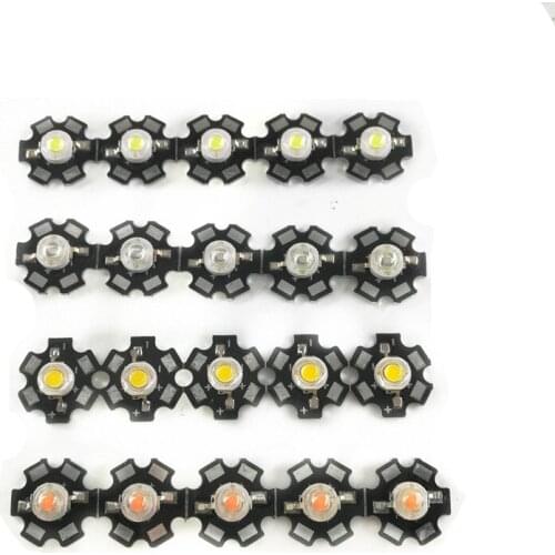 10pcs 1W 3W High Power LED Full Spectrum White Warm white Green Blue Deep Red 660nm Royal blue IR UV With 20mm Black Star PCB