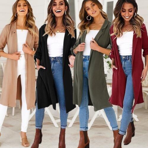 2019 Autumn New Fashion Womens Casual Trench Long Coat Oversize Breasted Vintage Washed Female Outwear Loose Trench Clothing